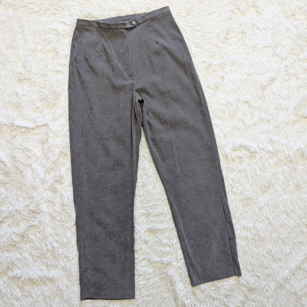 90s Vintage Grey Faux Suede High Waisted Straight Leg Office Minimalist Pants 14